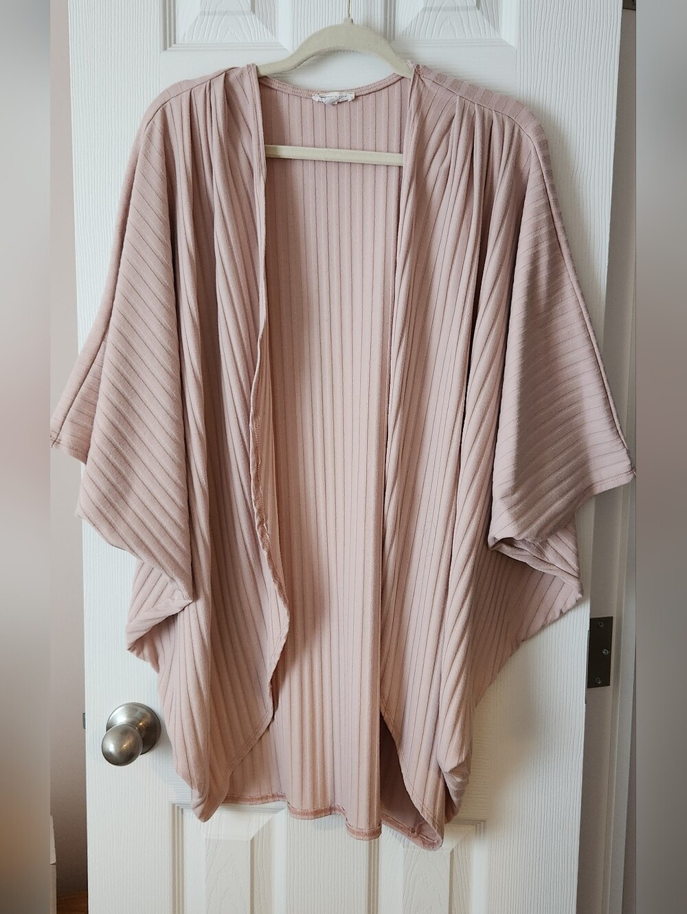 Chicsoul 3XL Women's Ribbed Open-Front Kimono Cardigan - Blush